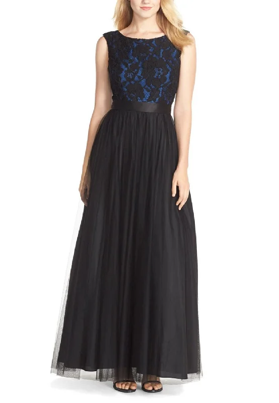 Black and Blue Overlay Lace Tulle Maxi Dress