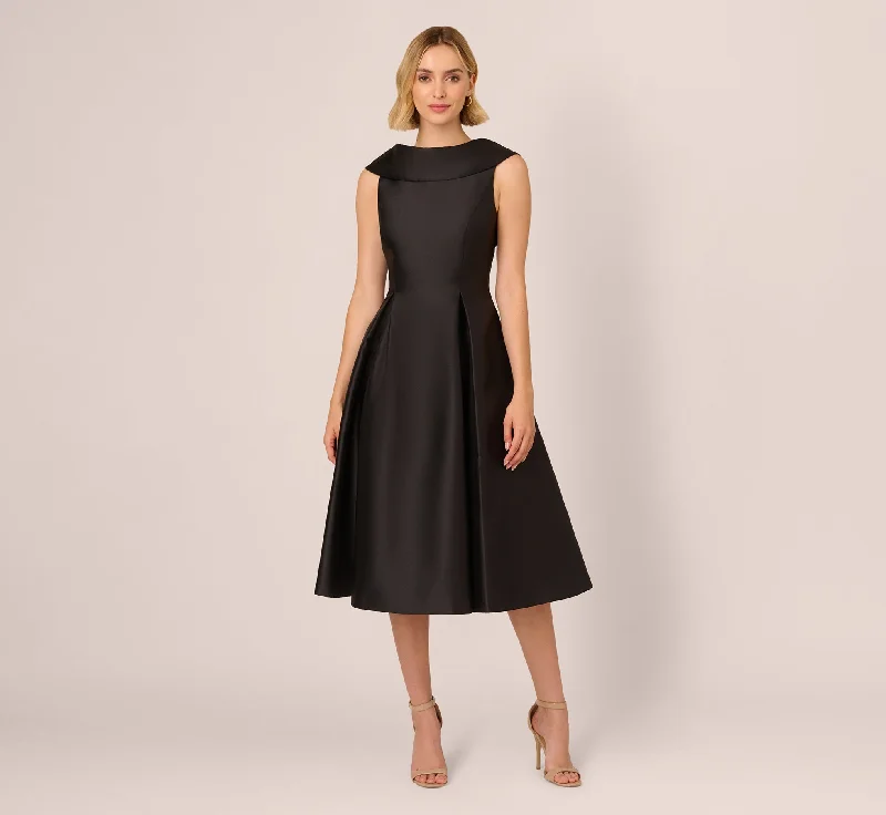 Roll Neck Mikado Dress In Black