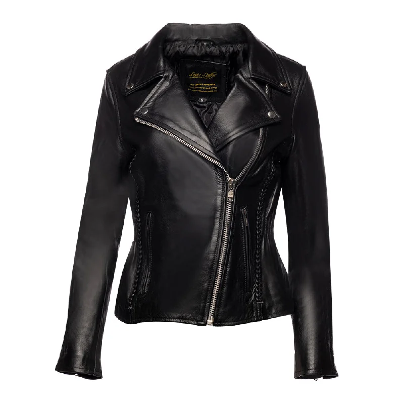 Anna Biker Heavy Leather Jacket With Braiding