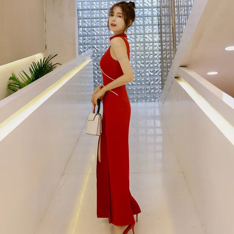 Summer Office Red Hollow Out Sleeveless Jumpsuits